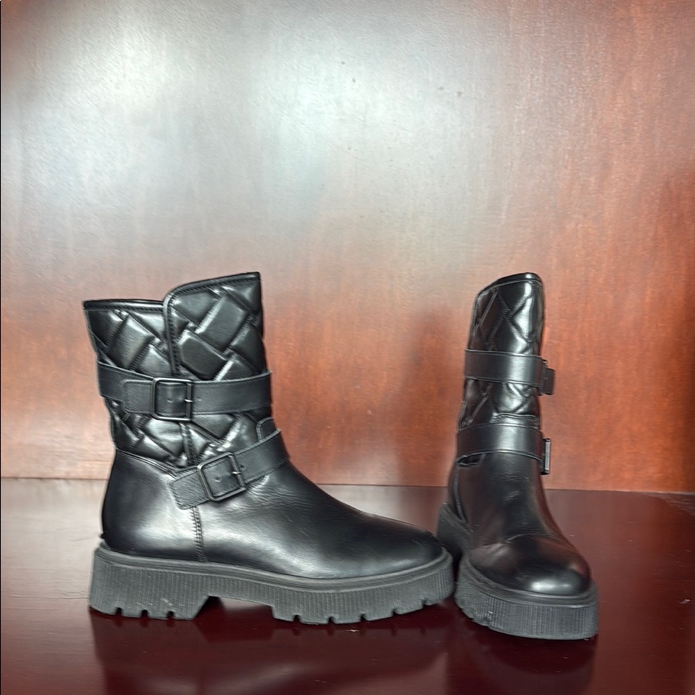 Kurt Geiger Black Combat Boots with Quilted Design